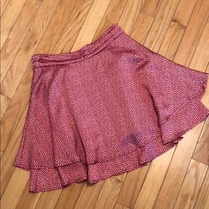 Red print satin 2 layer skirt